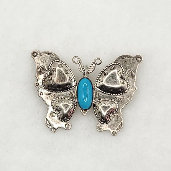 Carolyn Pollack Jewelry - Vintage Carolyn Pollack Brooch Sterling Silver Butterfly Turquoise Stone Pendant